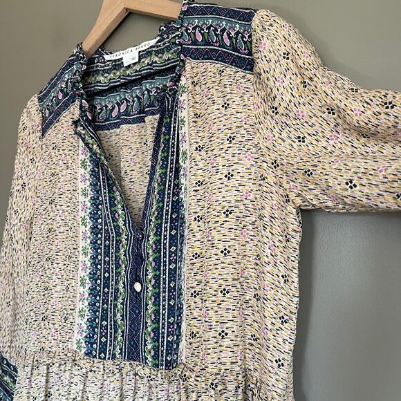 Veronica‎ Beard Lumi Dress Size 2 Silk Cream Beige Blue Floral Ruffles Chic Sexy - Picture 11 of 16